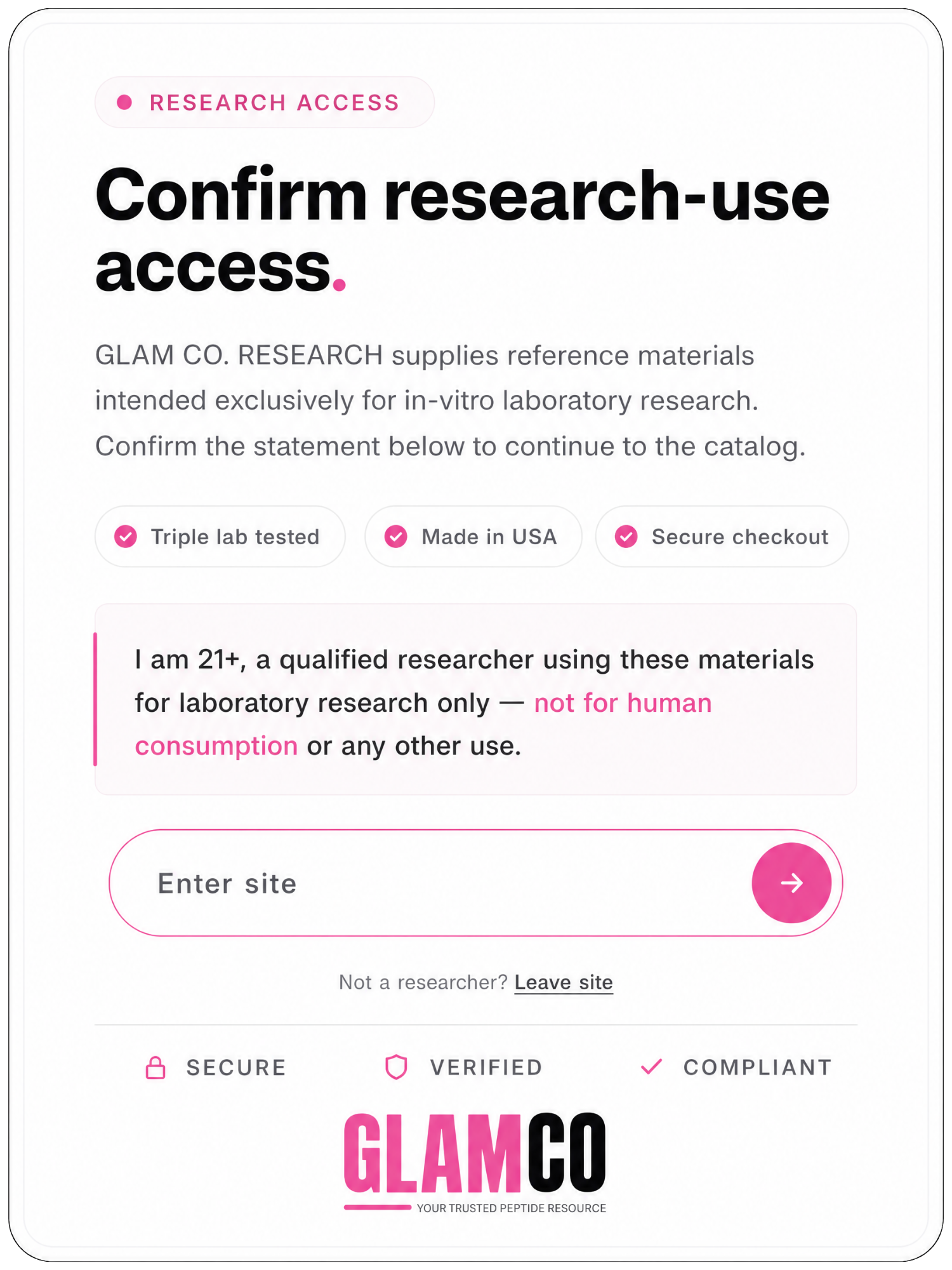 Confirm research-use access — Glam Co. Research
